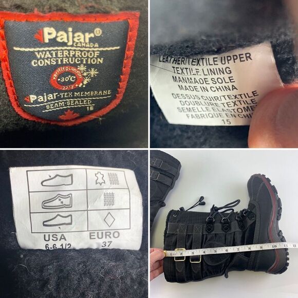 BOGO Pajar Mid Lace Up Snow Boot Black Suede Waterproof Zip Buckles Womens 6-6.5 - Picture 16 of 16